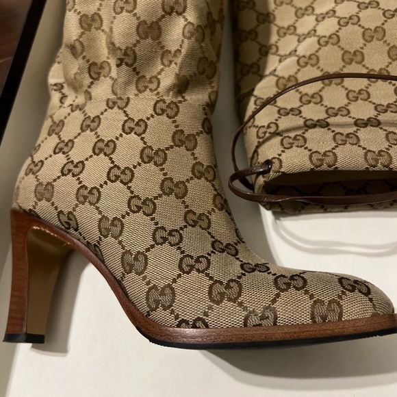 Gucci Beige Monogram canvas knee high boots 35.5 - Picture 2 of 8